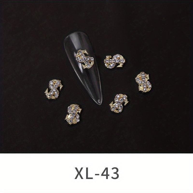 10 pcs 3D Dollar Sign Nail Charms with Gems and Rhinestones