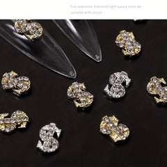 10 pcs 3D Dollar Sign Nail Charms with Gems and Rhinestones