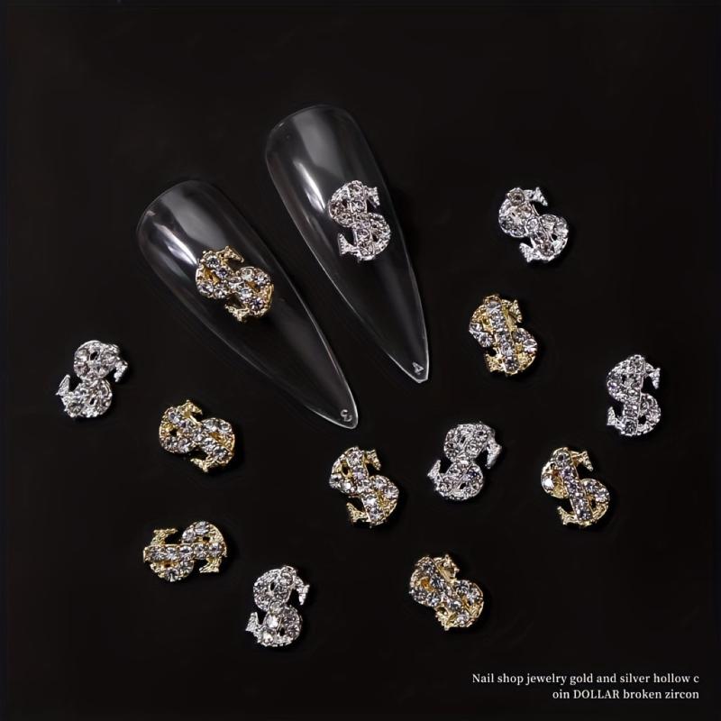 10 pcs 3D Dollar Sign Nail Charms with Gems and Rhinestones