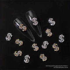 10 pcs 3D Dollar Sign Nail Charms with Gems and Rhinestones