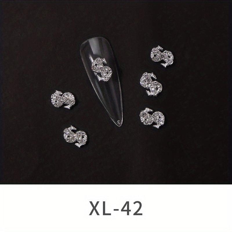 10 pcs 3D Dollar Sign Nail Charms with Gems and Rhinestones