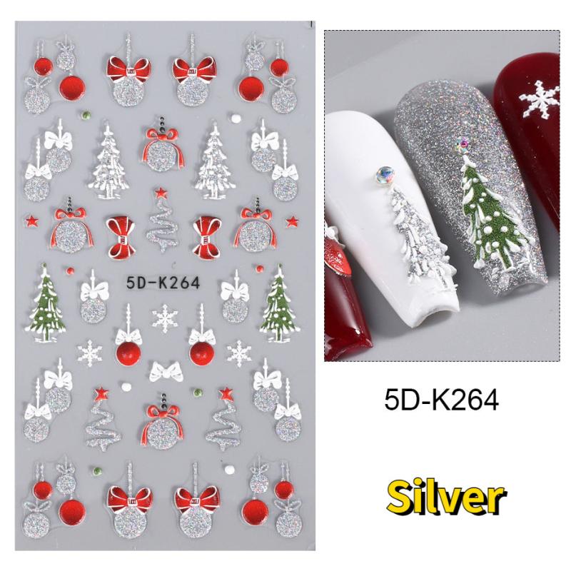 5D Glitter Christmas Nail Art Stickers Snowflake Bear Lantern Cane Decals
