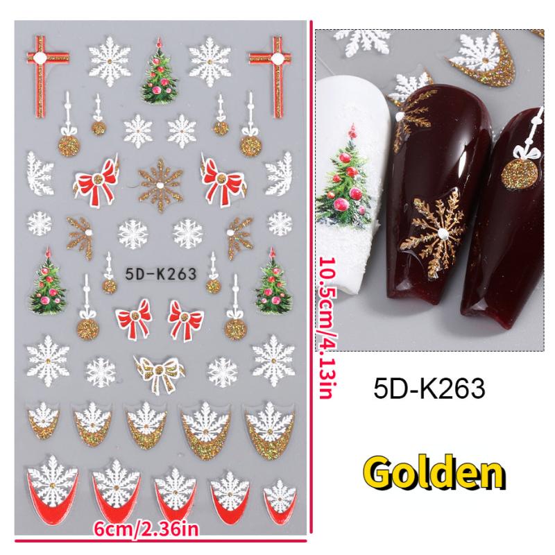 5D Glitter Christmas Nail Art Stickers Snowflake Bear Lantern Cane Decals