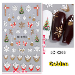 5D Glitter Christmas Nail Art Stickers Snowflake Bear Lantern Cane Decals