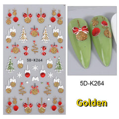 5D Glitter Christmas Nail Art Stickers Snowflake Bear Lantern Cane Decals