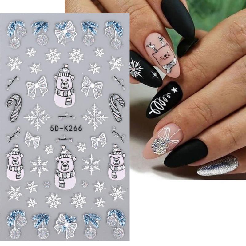 5D Glitter Christmas Nail Art Stickers Snowflake Bear Lantern Cane Decals