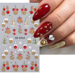 5D Glitter Christmas Nail Art Stickers Snowflake Bear Lantern Cane Decals