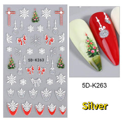 5D Glitter Christmas Nail Art Stickers Snowflake Bear Lantern Cane Decals