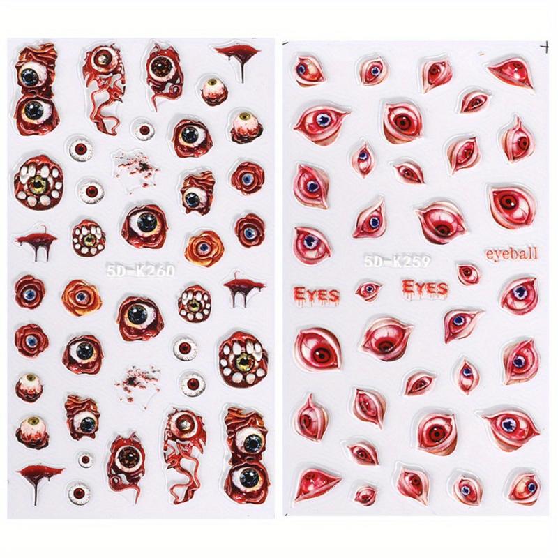 Halloween 5D Nail Art Stickers Decals - Spider, Spider Web, Bloody Eye