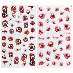 Halloween 5D Nail Art Stickers Decals - Spider, Spider Web, Bloody Eye