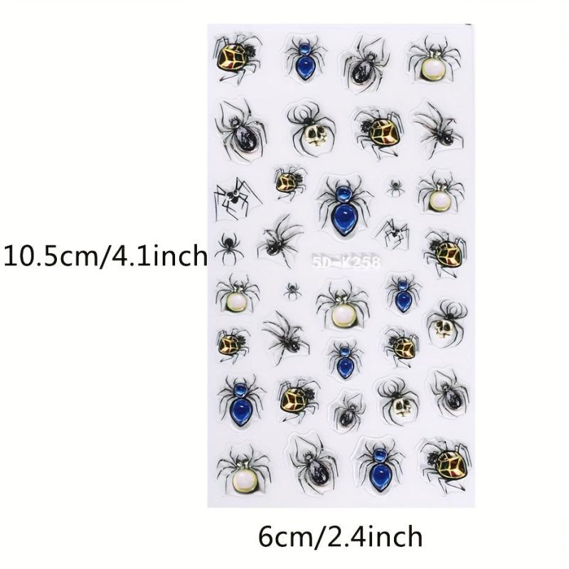 Halloween 5D Nail Art Stickers Decals - Spider, Spider Web, Bloody Eye
