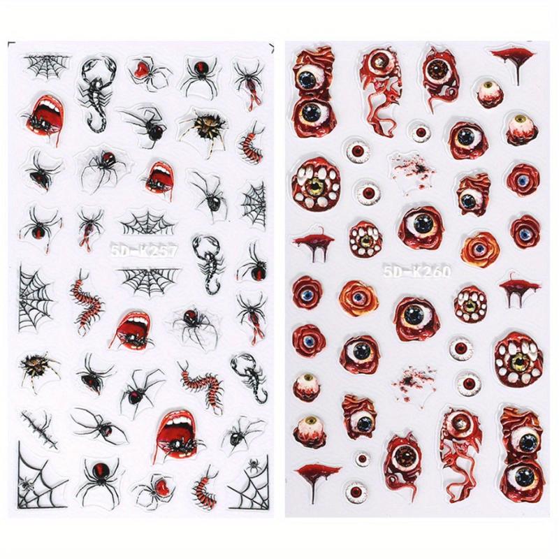 Halloween 5D Nail Art Stickers Decals - Spider, Spider Web, Bloody Eye