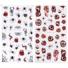 Halloween 5D Nail Art Stickers Decals - Spider, Spider Web, Bloody Eye