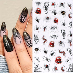 Halloween 5D Nail Art Stickers Decals - Spider, Spider Web, Bloody Eye