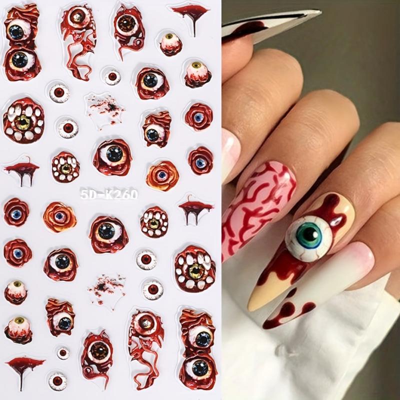 Halloween 5D Nail Art Stickers Decals - Spider, Spider Web, Bloody Eye