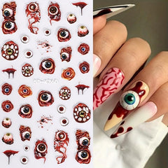 Halloween 5D Nail Art Stickers Decals - Spider, Spider Web, Bloody Eye
