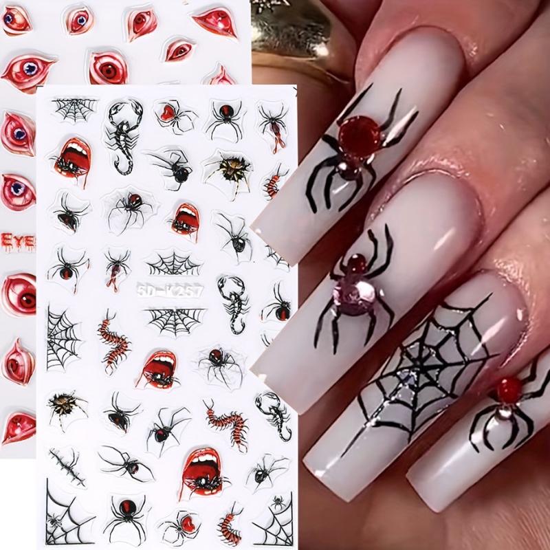 Halloween 5D Nail Art Stickers Decals - Spider, Spider Web, Bloody Eye