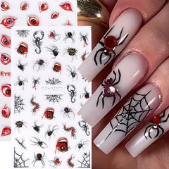 Halloween 5D Nail Art Stickers Decals - Spider, Spider Web, Bloody Eye