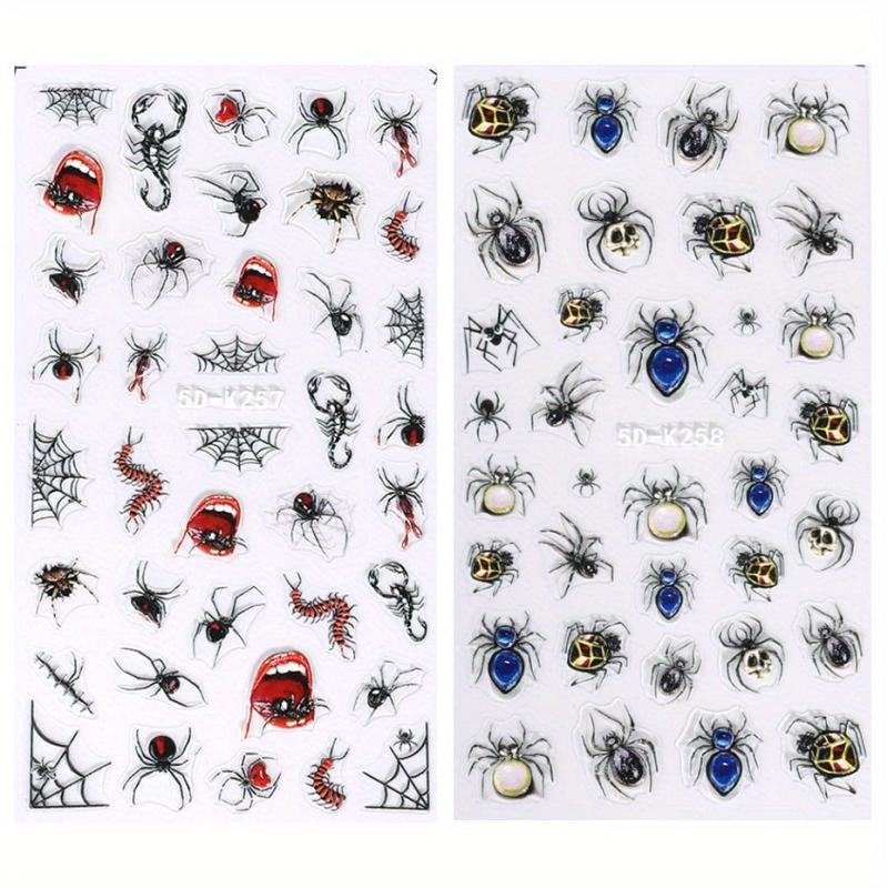 Halloween 5D Nail Art Stickers Decals - Spider, Spider Web, Bloody Eye