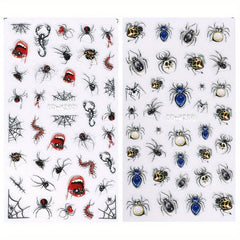 Halloween 5D Nail Art Stickers Decals - Spider, Spider Web, Bloody Eye