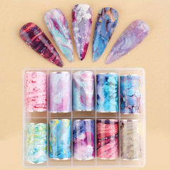 Colorful Marble Nail Foil Transfer Sticker Nail Art Decals Self Adhesive