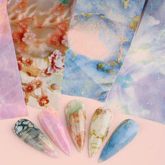 Colorful Marble Nail Foil Transfer Sticker Nail Art Decals Self Adhesive