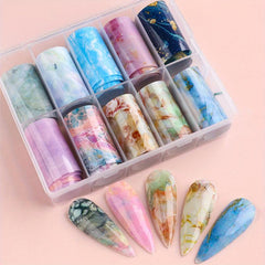 Colorful Marble Nail Foil Transfer Sticker Nail Art Decals Self Adhesive