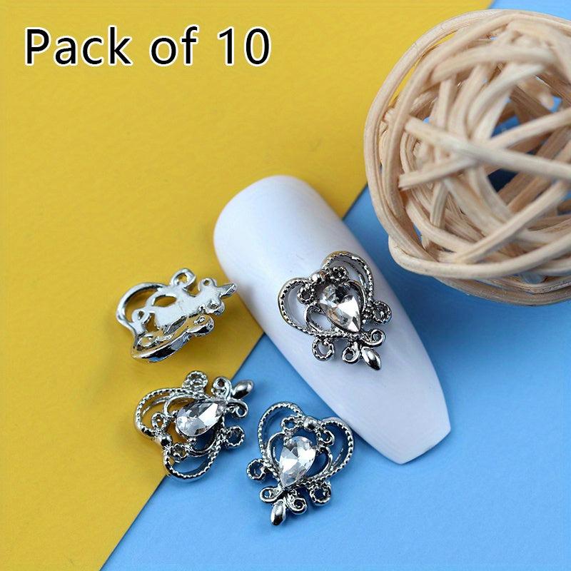 10 pcs Heart Crystal Rhinestone Nail Charms for DIY Nail Art and Craft