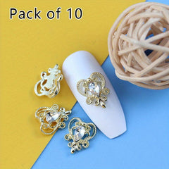10 pcs Heart Crystal Rhinestone Nail Charms for DIY Nail Art and Craft