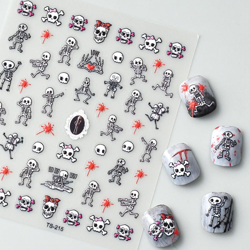 3D Horror Skull Nail Art Stickers Halloween Blood Drop Decals for DIY Nail Art