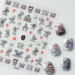 3D Horror Skull Nail Art Stickers Halloween Blood Drop Decals for DIY Nail Art