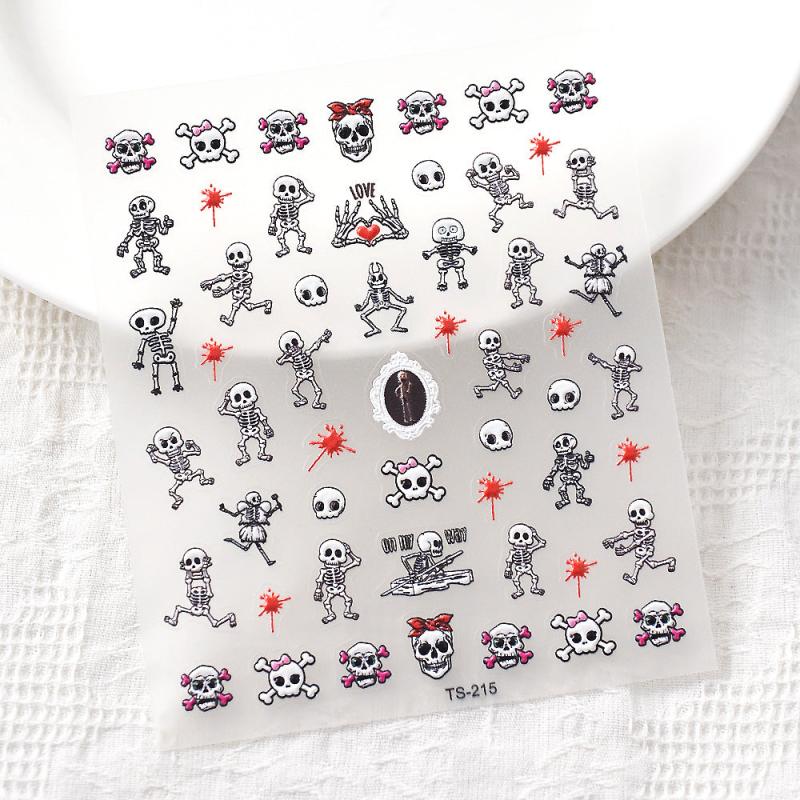 3D Horror Skull Nail Art Stickers Halloween Blood Drop Decals for DIY Nail Art