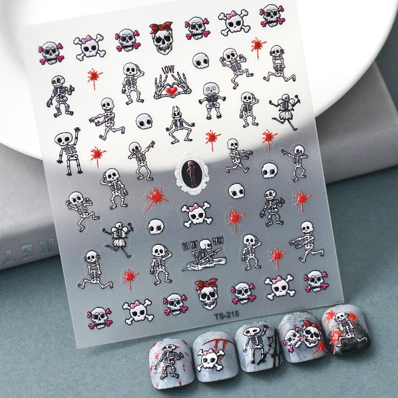 3D Horror Skull Nail Art Stickers Halloween Blood Drop Decals for DIY Nail Art