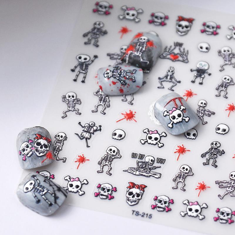 3D Horror Skull Nail Art Stickers Halloween Blood Drop Decals for DIY Nail Art