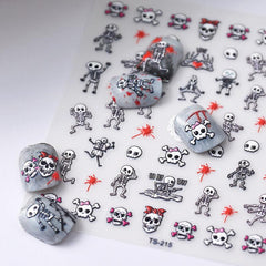 3D Horror Skull Nail Art Stickers Halloween Blood Drop Decals for DIY Nail Art