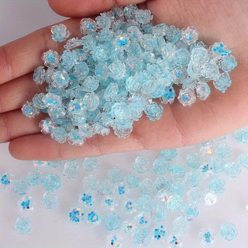 50 pcs 3D Aurora Acrylic Camellia Flower Charms for Nail Art