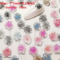 50 pcs 3D Aurora Acrylic Camellia Flower Charms for Nail Art