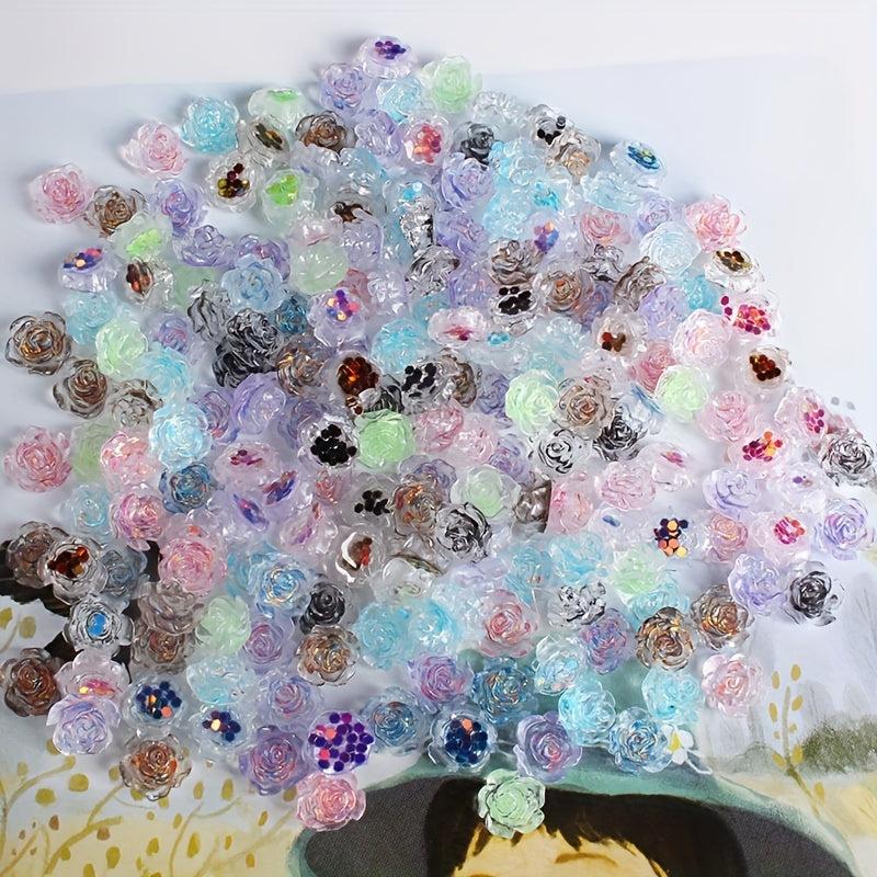 50 pcs 3D Aurora Acrylic Camellia Flower Charms for Nail Art