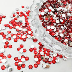 100-500pcs Red Flatback Resin Nail Art Rhinestones Round Gemstones