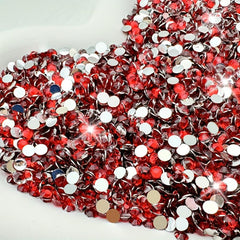 100-500pcs Red Flatback Resin Nail Art Rhinestones Round Gemstones