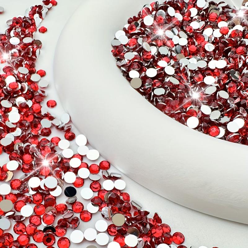 100-500pcs Red Flatback Resin Nail Art Rhinestones Round Gemstones