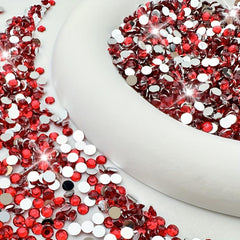 100-500pcs Red Flatback Resin Nail Art Rhinestones Round Gemstones