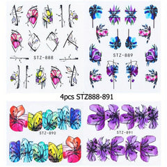 4 Pcs Flower Leaves Nail Art Stickers Spring Manicure Decorative Ornament