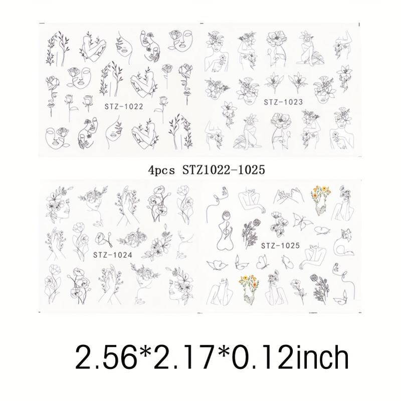 4 Pcs Flower Leaves Nail Art Stickers Spring Manicure Decorative Ornament