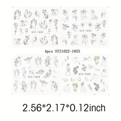 4 Pcs Flower Leaves Nail Art Stickers Spring Manicure Decorative Ornament