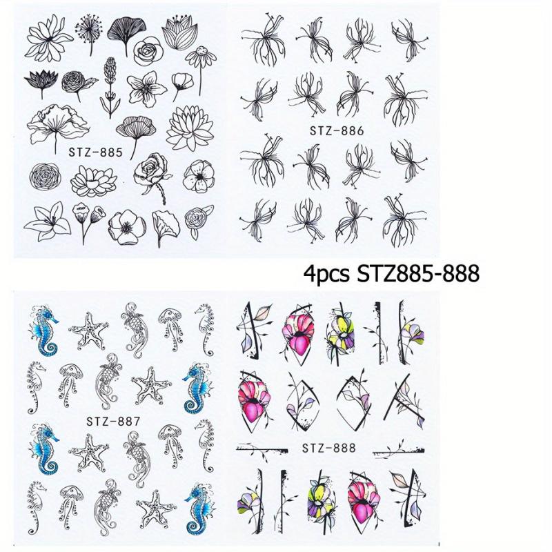 4 Pcs Flower Leaves Nail Art Stickers Spring Manicure Decorative Ornament