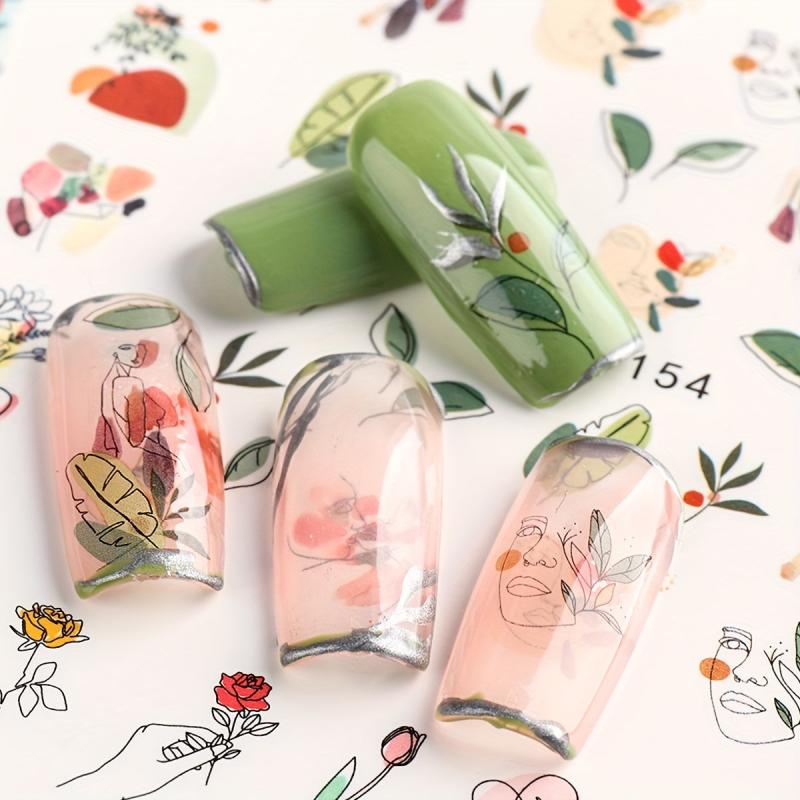 4 Pcs Flower Leaves Nail Art Stickers Spring Manicure Decorative Ornament