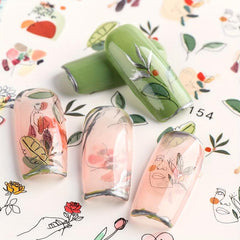 4 Pcs Flower Leaves Nail Art Stickers Spring Manicure Decorative Ornament