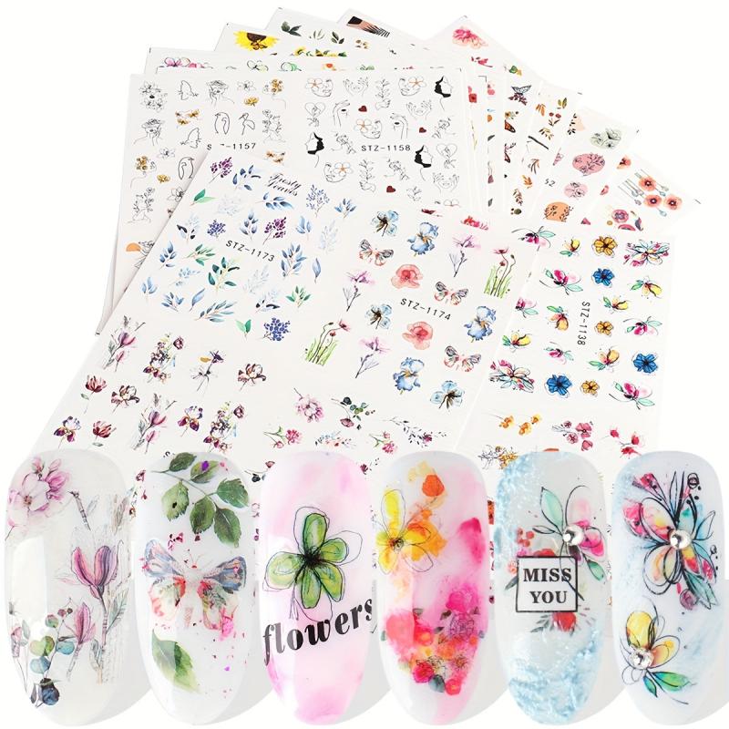 4 Pcs Flower Leaves Nail Art Stickers Spring Manicure Decorative Ornament
