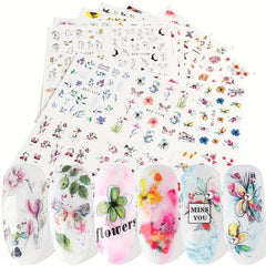 4 Pcs Flower Leaves Nail Art Stickers Spring Manicure Decorative Ornament